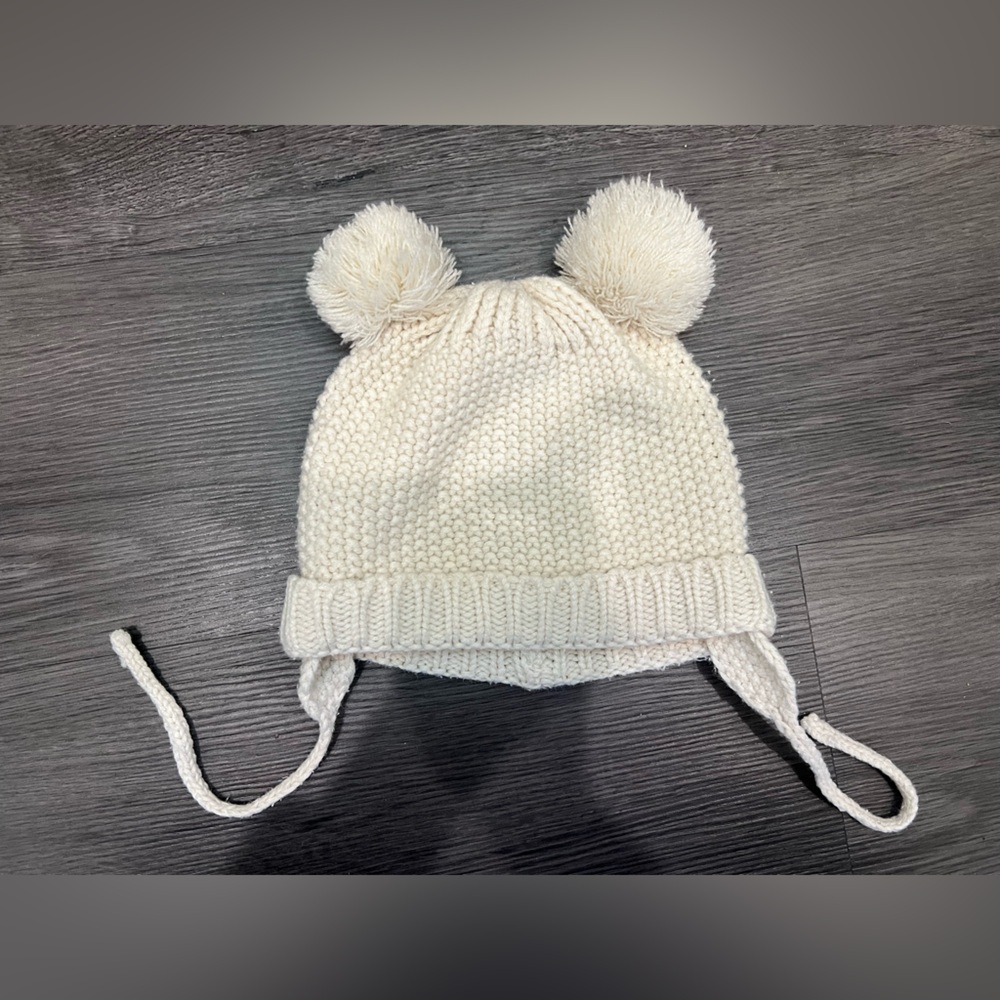 Zara Cream Knit Pom-Pom Hat for Kids